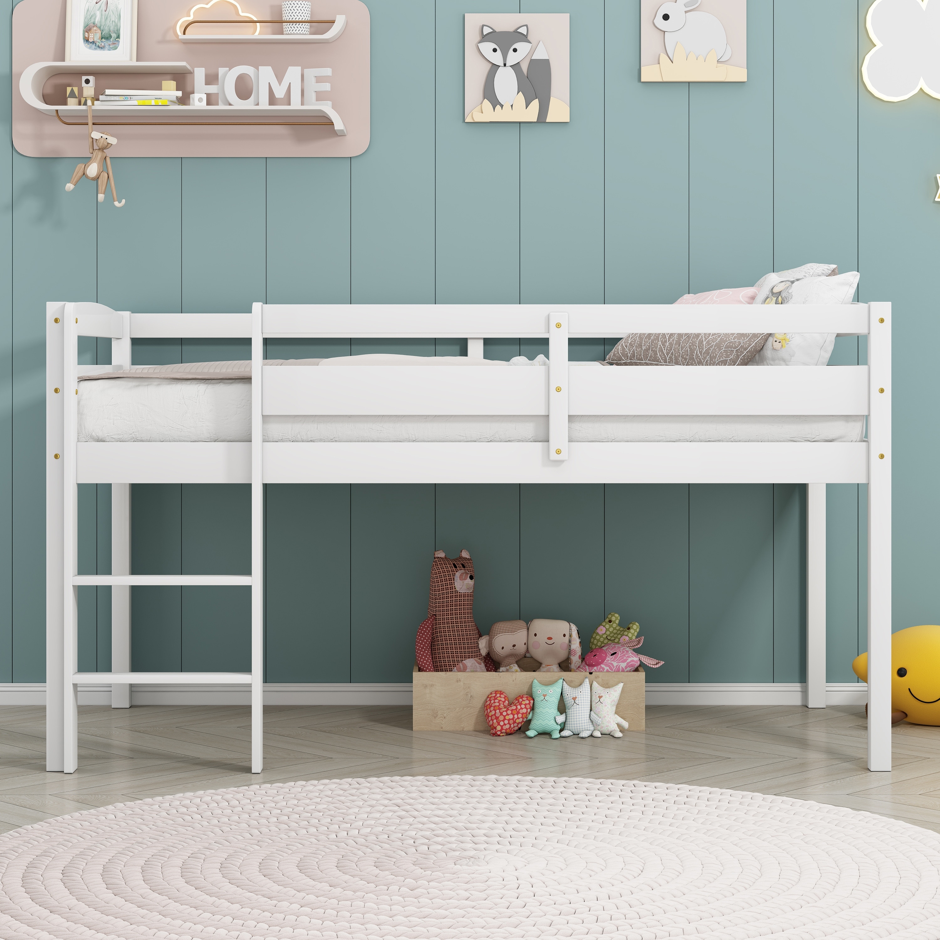 Twin Wood Low Loft Beds with Ladder
