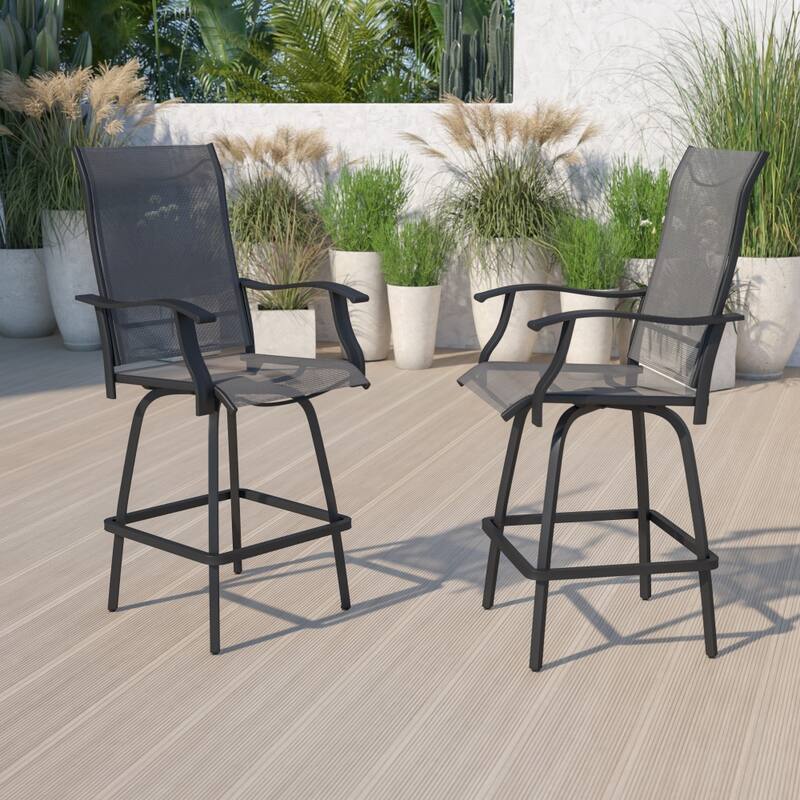 30" All-Weather Patio Swivel Outdoor Stools, Set of 2 - Garden Chair - Grey