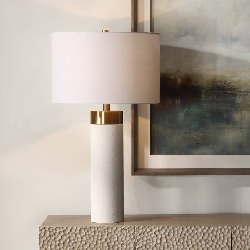 Faux Shagreen Cylindrical Table Lamp - 27.75" - White