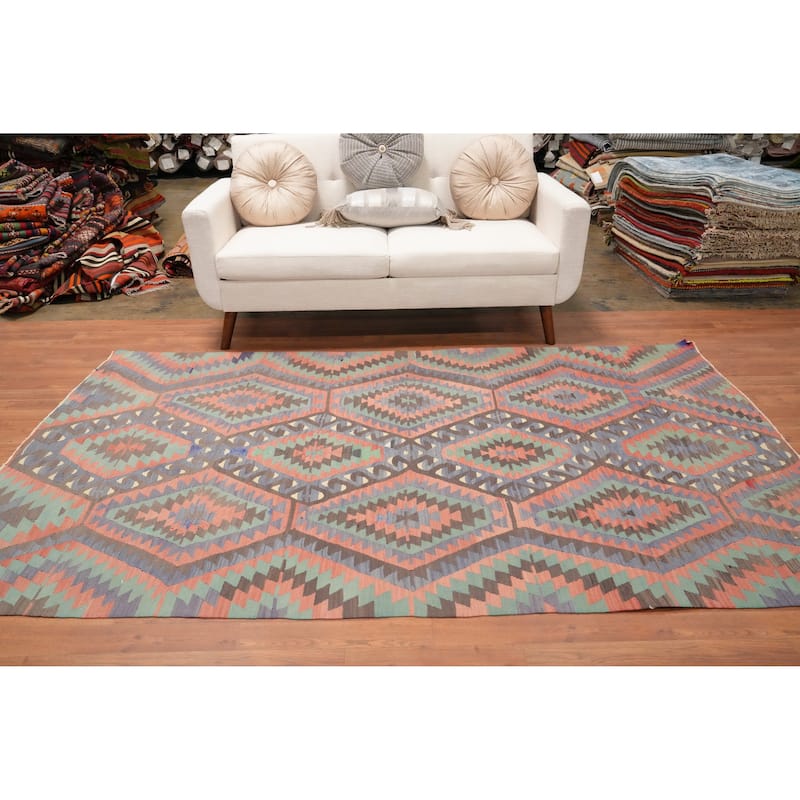 Hand Woven Oriental 100% Wool Carpet Southwestern Tribal Multi-Colored Kilim Area Rug - 8' 6'' X 5' 1''