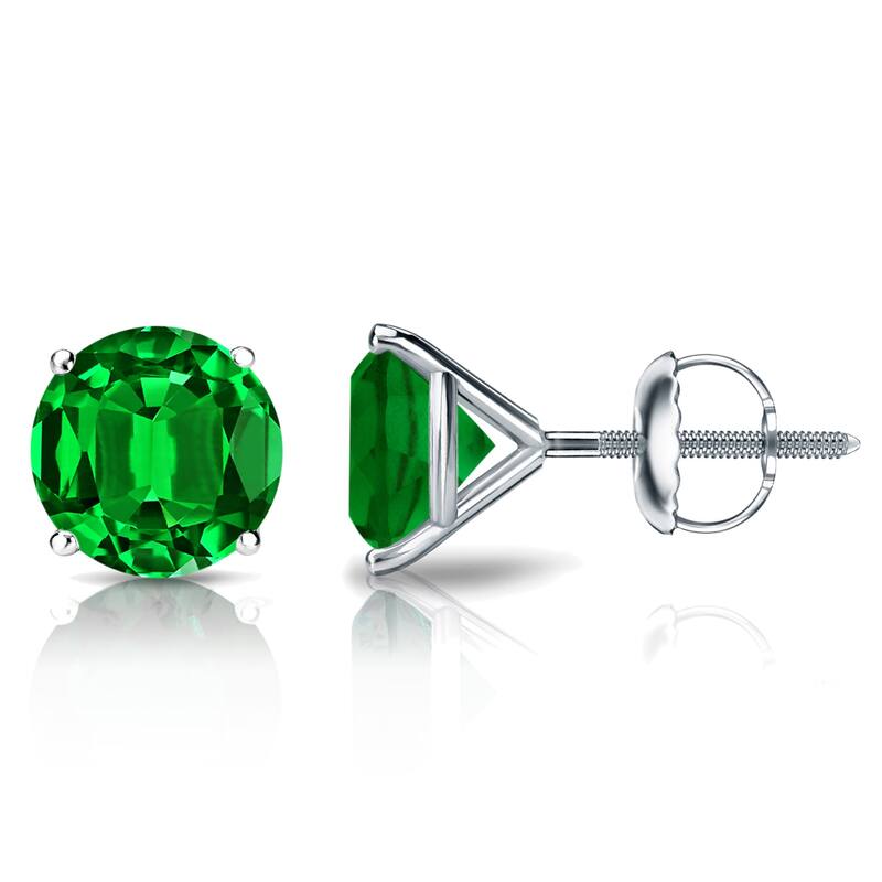 Auriya 14k Gold Lab Grown Gemstone Green Emerald Stud Earrings Round 0.25 to 5.00 ct. tw. 4-Prong Martini Screw-Back - 0.25ct tgw. - White