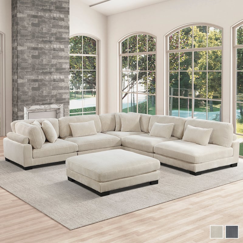Braidy Corduroy 6-Piece Modular Sectional with Ottoman
