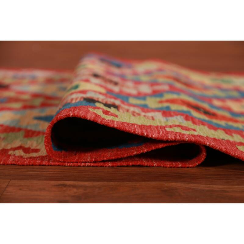 Hand Woven Oriental 100% Wool Carpet Southwestern All-Over Oranges & Rust Kilim Runner Rug - 13' 1'' X 2' 6''