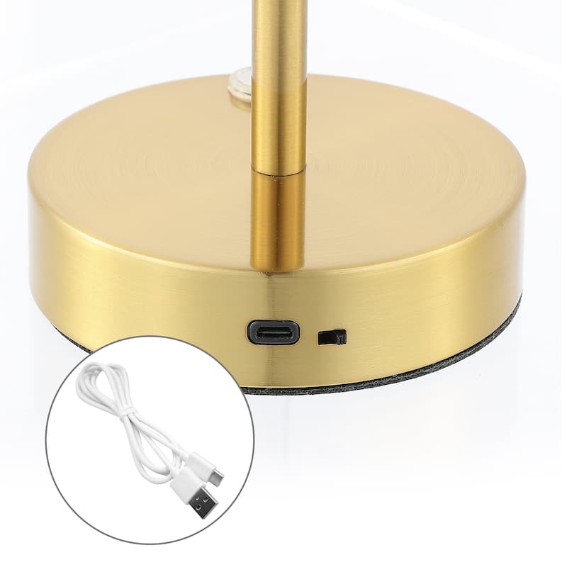 Xavier 12.25" Modern Minimalist Iron Wireless Rechargeable Integrated LED Table Lamp, Nickel/White by JONATHAN Y