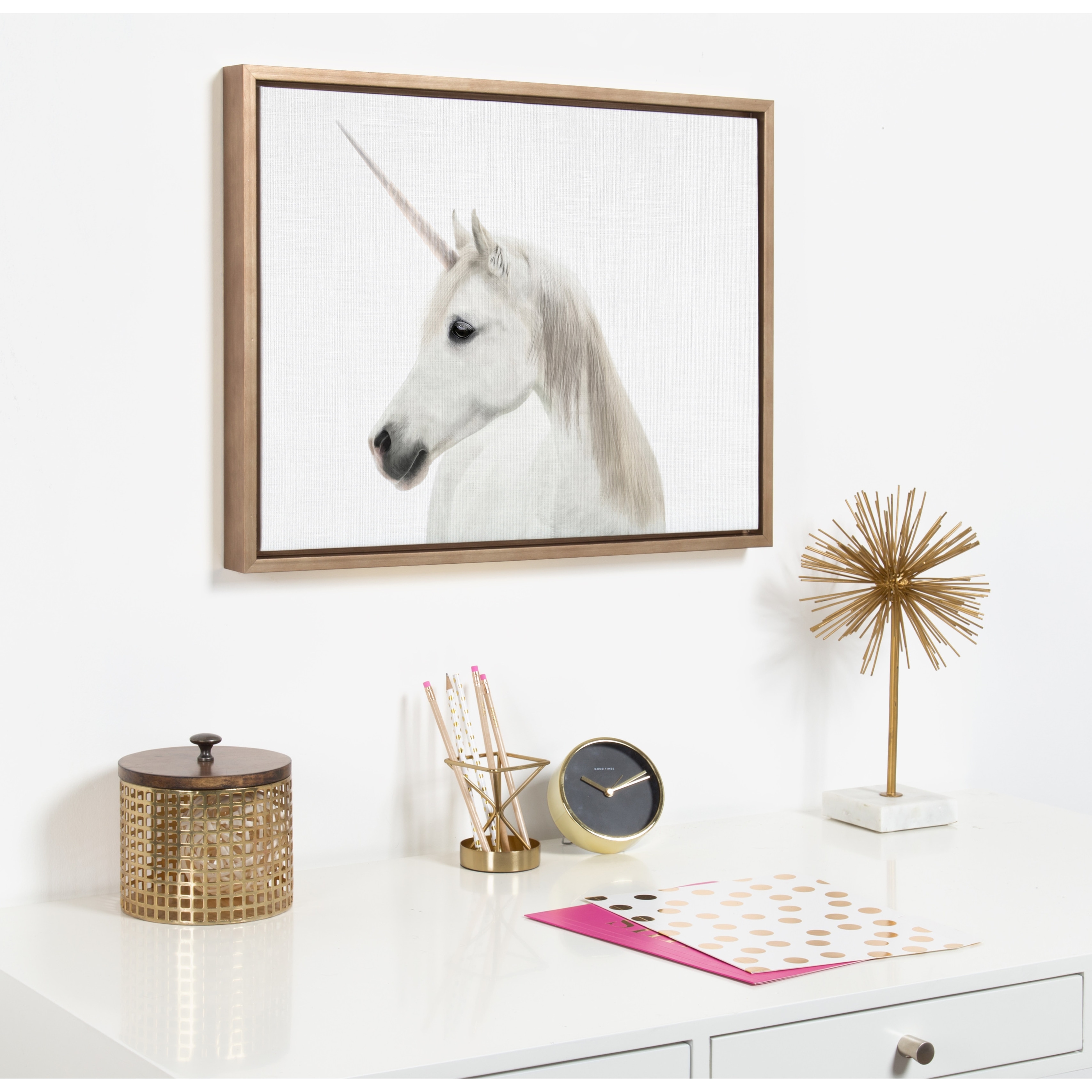 Kate and Laurel Sylvie Unicorn Framed Canvas by Simon Te Tai
