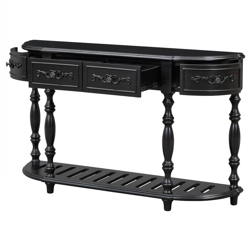 Modern and Contemporary Curved Console Table Sofa Table Entryway Table for Hallway Living Room with 4 Drawers and 1 Shelf
