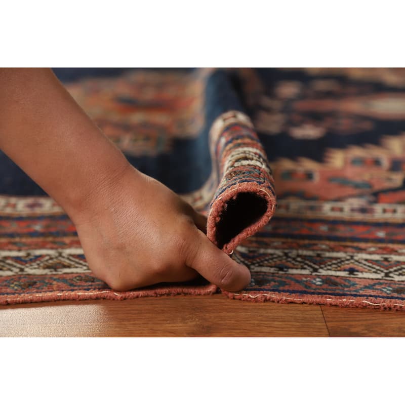 Hand Knotted Oriental 100% Wool Carpet Traditional Medallion Navy Blue & Blues Afshar Area Rug - 5' 2'' X 4' 3''