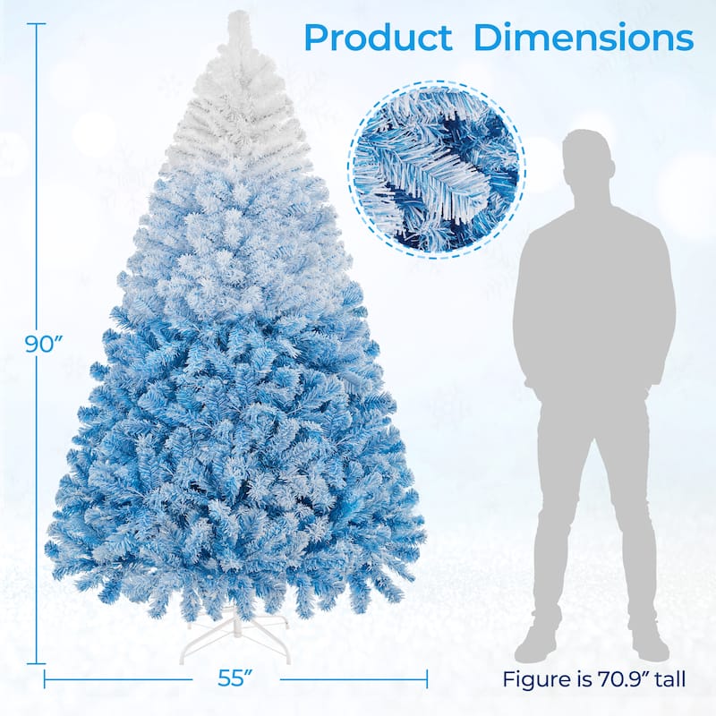 Yaheetech 4.5ft/6ft/7.5ft Pre-lit Flocked Artificial Christmas Tree with Incandescent Warm White Lights, Lake Blue Gradient