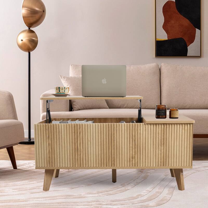 39.37 in. Wood Rectangular Lift-top Coffee Table Open Shelf
