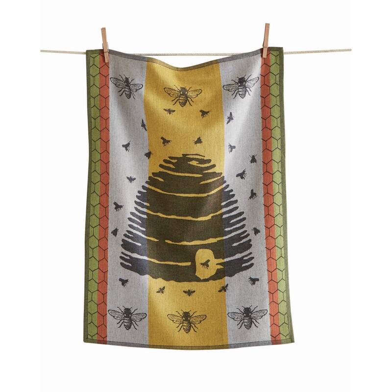 26L"x18W" Beehive Print Yellow Jacquard Cotton Dishtowel Kitchen Towel Yellow Machine Washasble