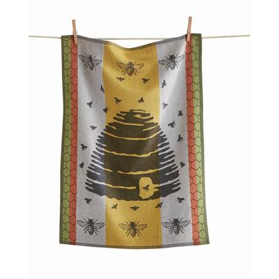 26L"x18W" Beehive Print Yellow Jacquard Cotton Dishtowel Kitchen Towel Yellow Machine Washasble