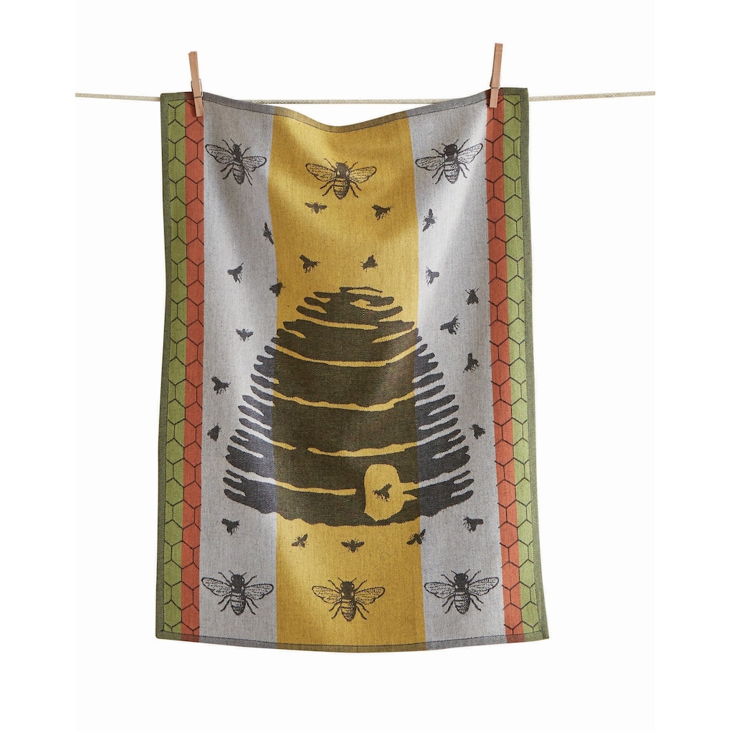 26L"x18W" Beehive Print Yellow Jacquard Cotton Dishtowel Kitchen Towel Yellow Machine Washasble