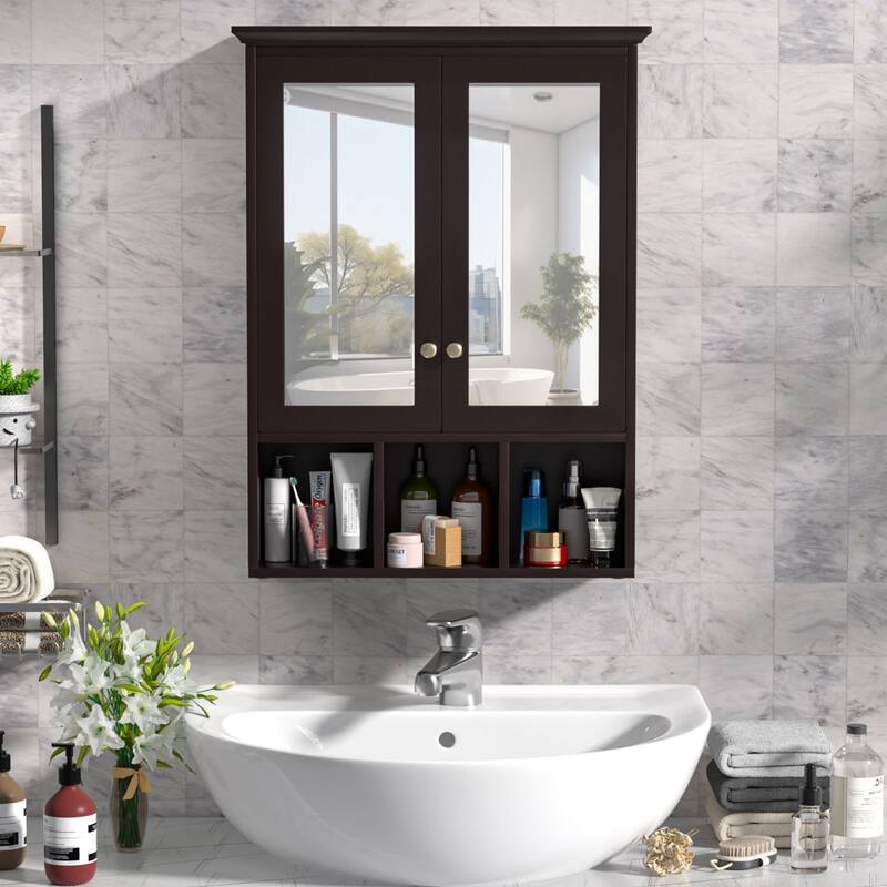 VEIKOUS Oversized Bathroom Medicine Cabinet Wall Mounted Storage with Mirrors - Painted - Espresso
