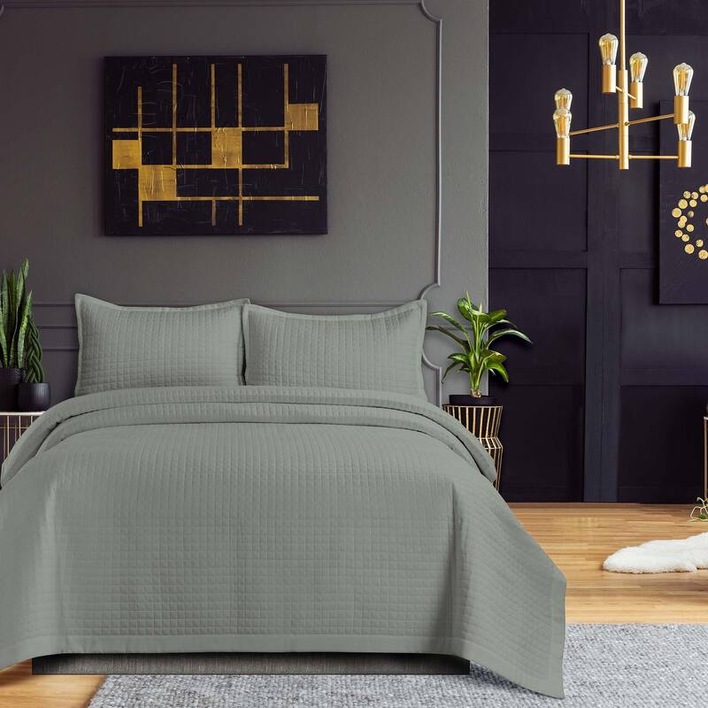 Naples Solid Oversized Quilt Set - Silver Grey - King