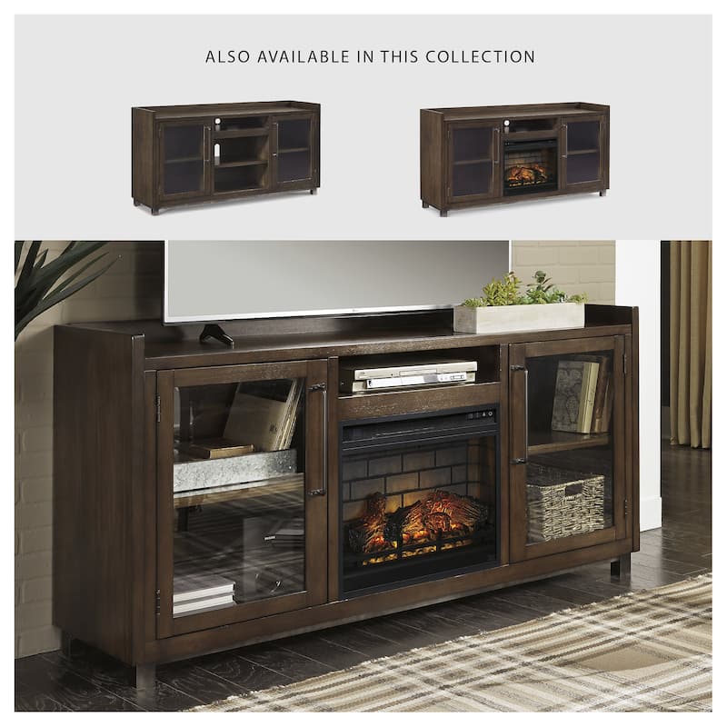 Signature Design by Ashley Starmore Brown 70" TV Stand for TVs up to 80" with Electric Fireplace - 70.25"W x 19.25"D x 35.25"H