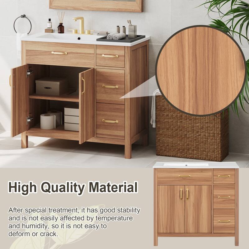 36" Bathroom Vanity with Solid Wood Frame,And Ceramic Sink