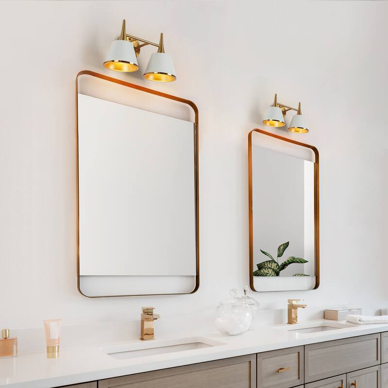 Nisa Modern Gold 2-Light Bathroom Vanity Lights Wall Sconces for Powder Room Bedside - L 14.2"* W 7.9"* H 9"