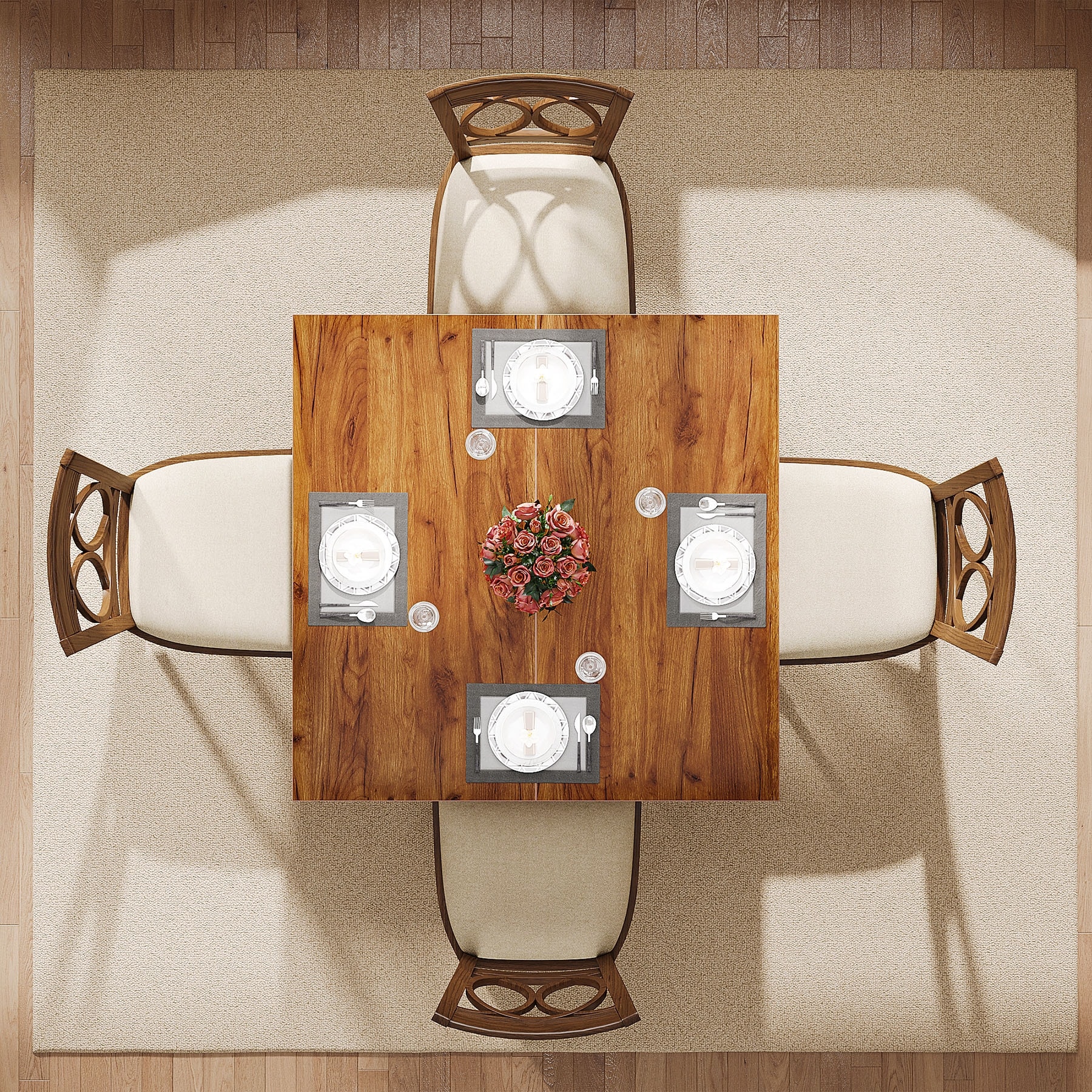 39.4 Inches Square 2-4 People Dining Table with Solid Wood Legs
