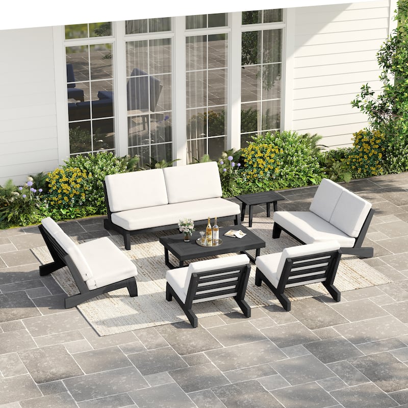 Casual Teak Wood Large 7-Piece Outdoor Patio Conversation Set