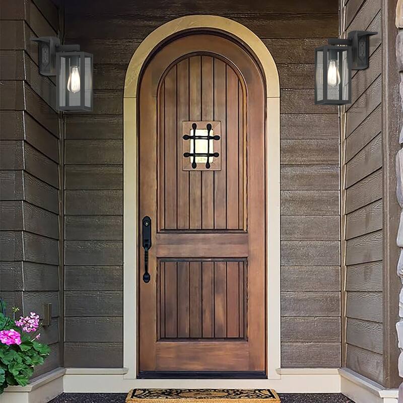 1-Light Matte Black Outdoor Wall Lantern Sconce with GFCI Outlet