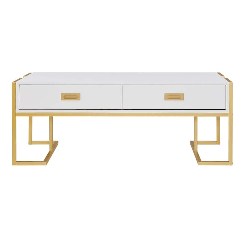 Modern Rectangular Coffee Table with 4 Drawers and Gold Base in 47.3"