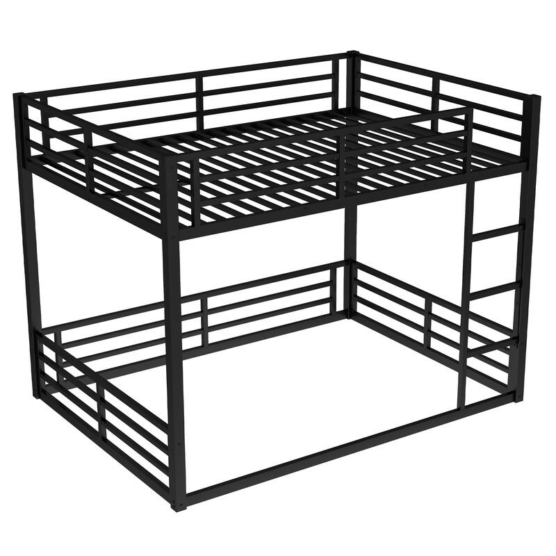 Queen Over Queen Metal Bunk Bed for Teens and Adults, Space-Saving, Noise-Reduced, No Box Spring Needed, Black