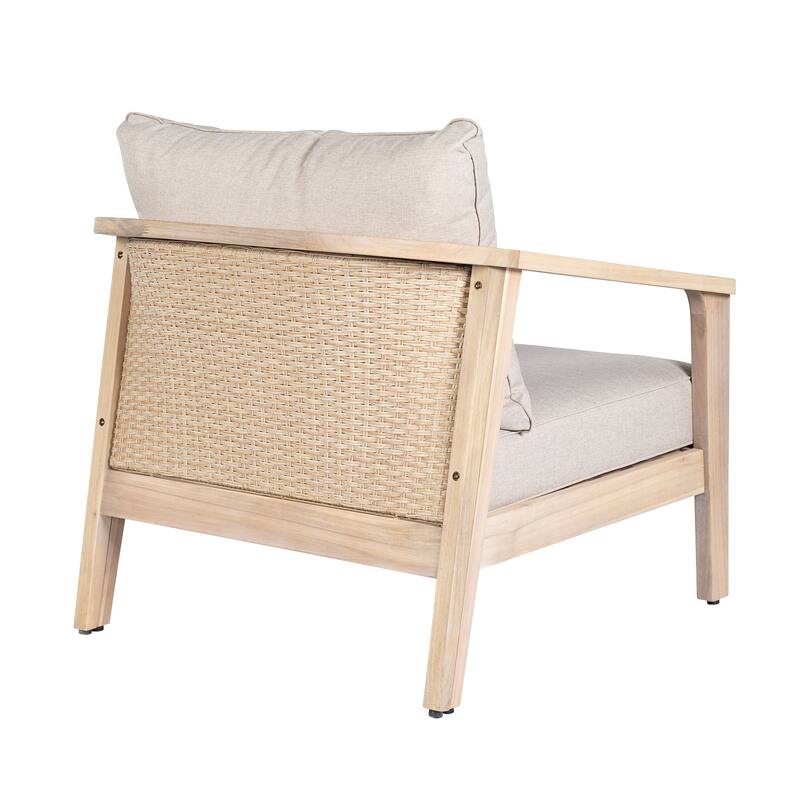 Christopher Knight Home - Hartford 4-Piece Outdoor Acacia Wood Patio Seating Set with Wicker Back and Cushions