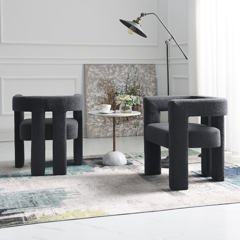 KINWELL 24" Wide Boucle Upholstered Armchair (Set of 2)