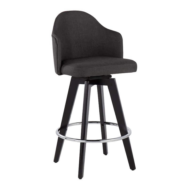Carson Carrington Valsatra 26" Upholstered Counter Stool with Black Wood Base (Set of 2) - Charcoal + Chrome Footrest