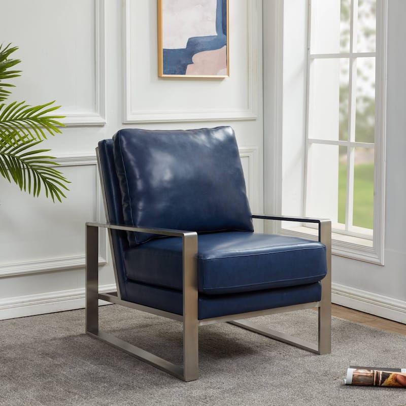 Jefferson Modern Velvet Accent Chair with Brushed Silver Frame, Plush Cushions, and Scratch-Resistant for Home or Office - 29.2