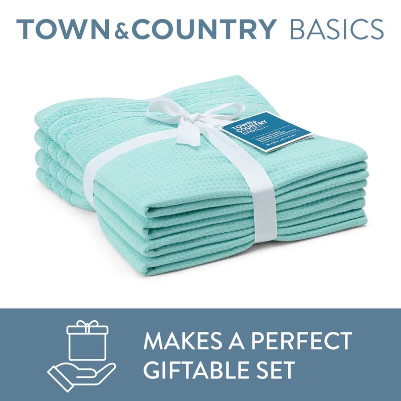 TOWN & COUNTRY BASICS 4-Piece Waffle Woven Terry Stripe Hand Towel Set, - 20"x30"