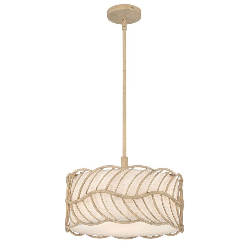 Simbolo 3 Light Pendant in Almond with Ivory Linen - Beige