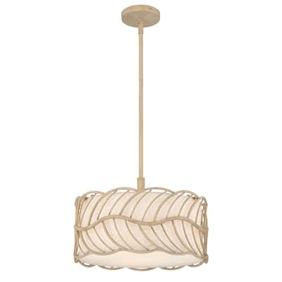 Simbolo 3 Light Pendant in Almond with Ivory Linen - Beige