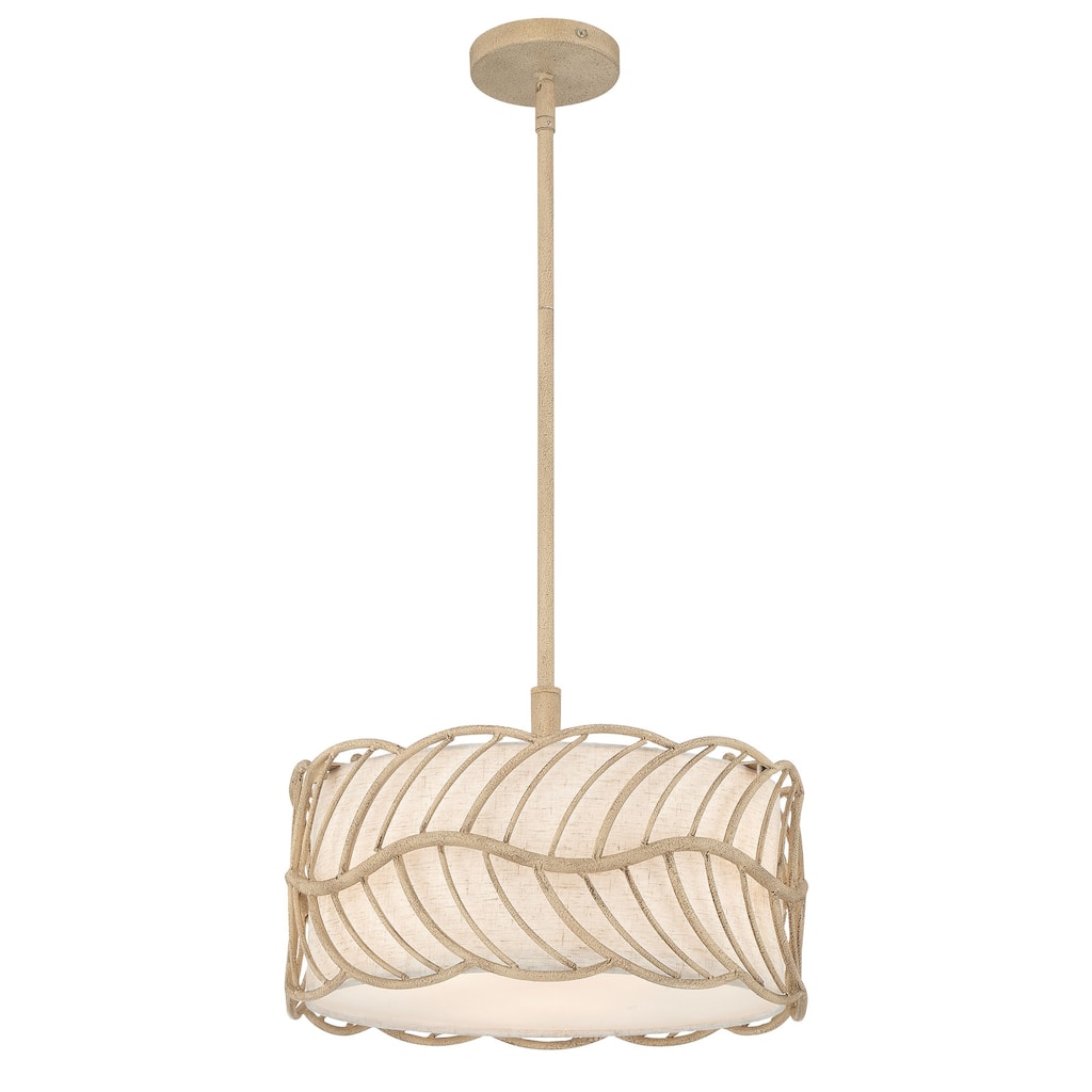 Simbolo 3 Light Pendant in Almond with Ivory Linen - Beige
