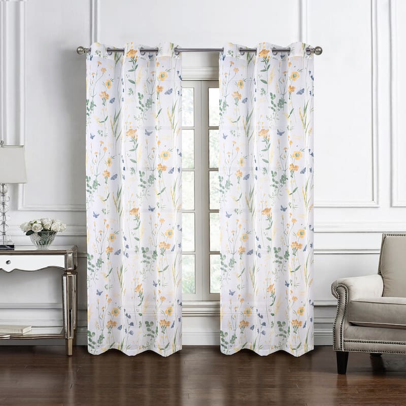 Kelce Floral Sheer Window Curtain Panel 90 inch - Gold