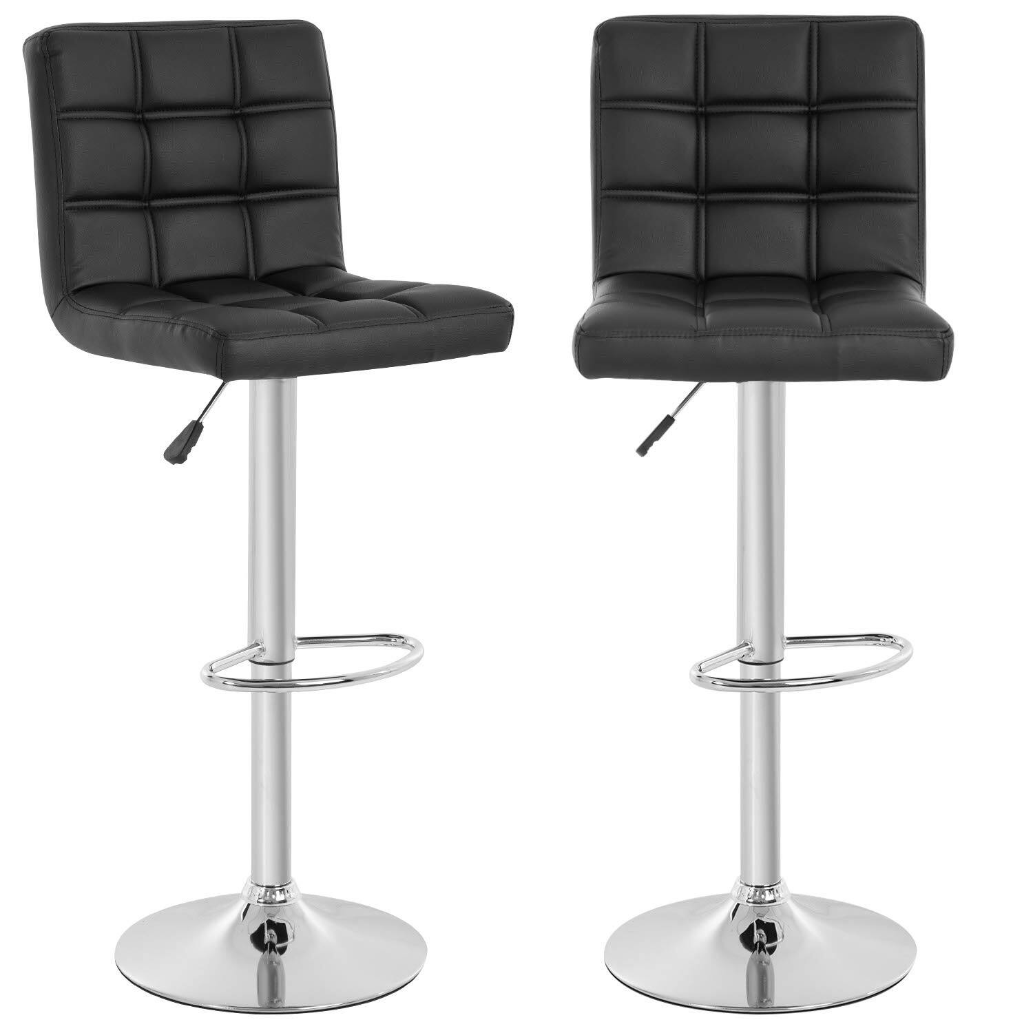 Set of 2 Barstools Modern Bar Stool PU Leather Height Adjustable