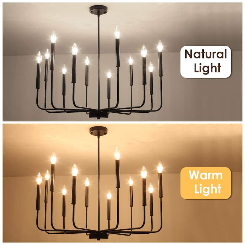 31.49" Wide Modern 12- Light Classic Chandelier, Living Room Metal Dimmable Candle Style Chandelier for Kitchen Dining Room