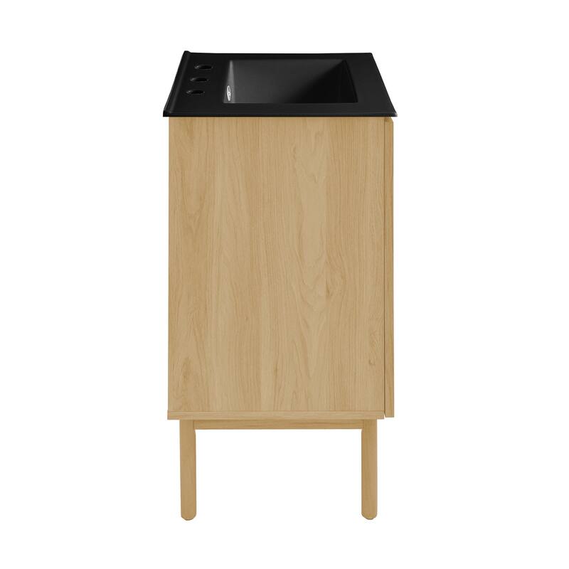 Classe 24 In. Natual Oak Bathroom Vanity With Black, 3-Hole Ceramic Sink Top