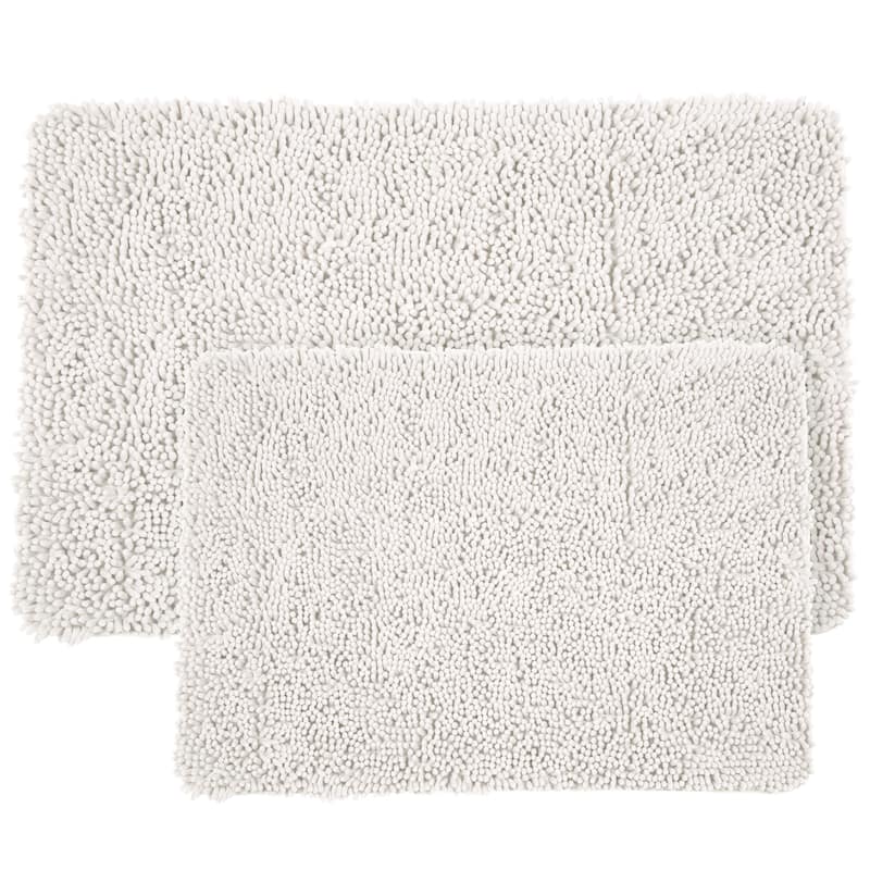 Bathroom Rugs - 2-Piece Memory Foam Bathroom Set with Chenille Shag Top and Non-Slip Base by Windsor Home