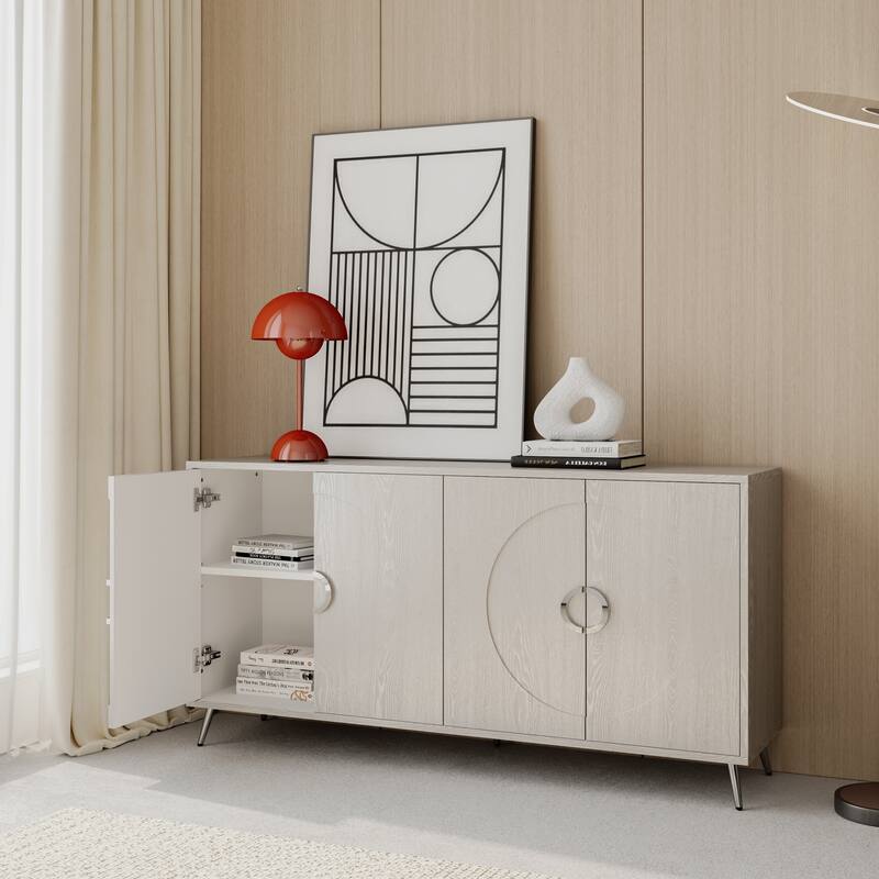Wooden Accent Storage Cabinet Sideboard/Buffet Coffee Bar Cabinet with Adjustable Shelves for Dining Living Room Entry Hallway - Champagne
