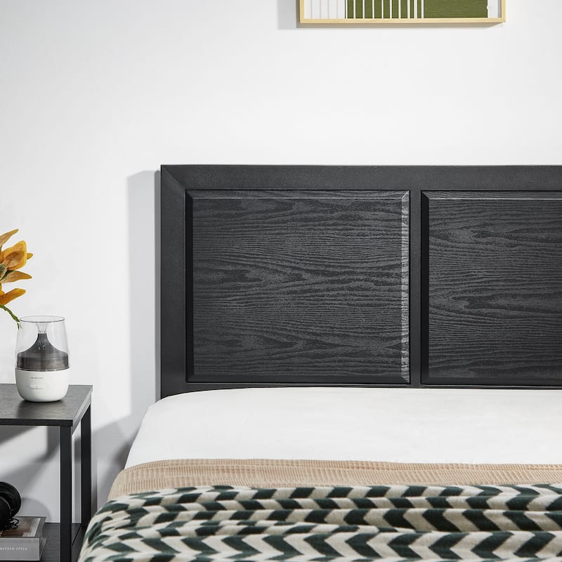 Bedroom Set of 3 Wood Headboard Platform Bed Frame Set of 2 Nightstands with Charging Station USB Port