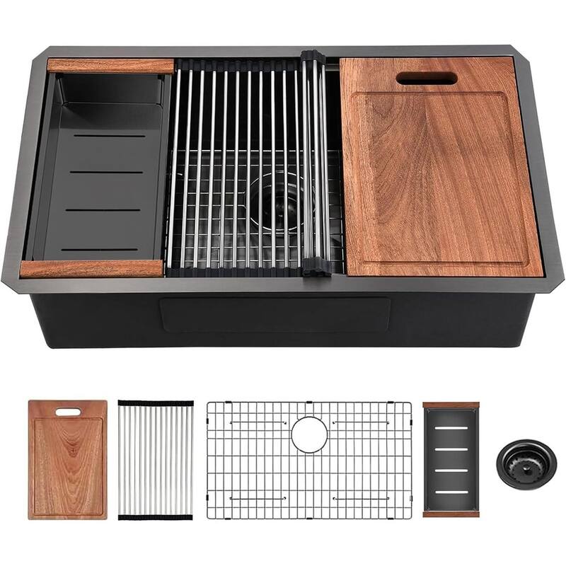Undermount Workstation Kitchen Sink Single Bowl Sink with Accessories