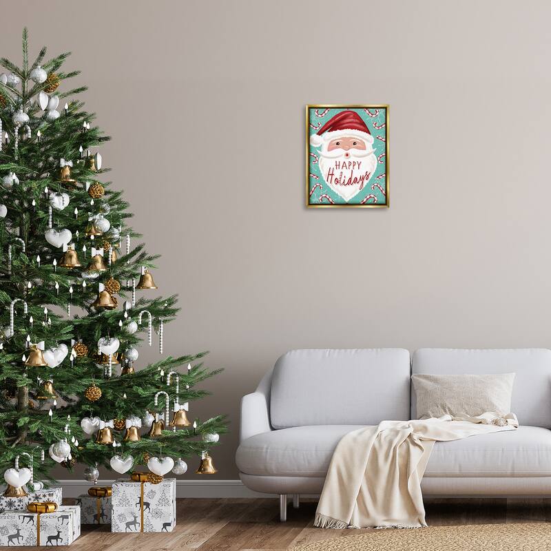 Stupell Jolly Santa & Candy Canes Framed Floater Canvas Wall Art Design By Elizabeth Tyndall
