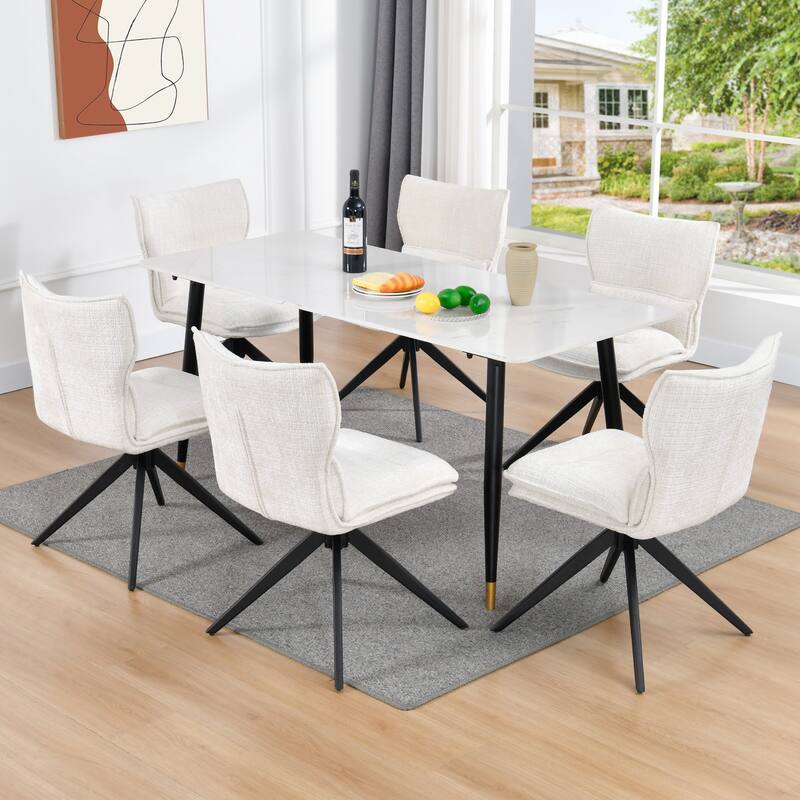 Modern Upholstered Swivel Dining Chairs Accent Side Chairs with Metal Legs