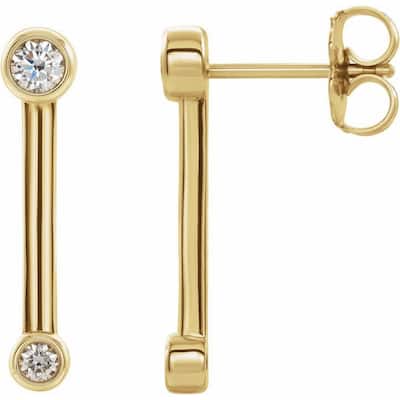 Curata 14k Yellow Gold Polished 0.2 Carat Diamond Bezel set Bar Earrings