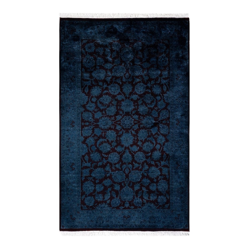 Overton Hand Knotted Wool Vintage Inspired Modern Contemporary Overdyed Blue Area Rug - 3' 1" x 5' 3"