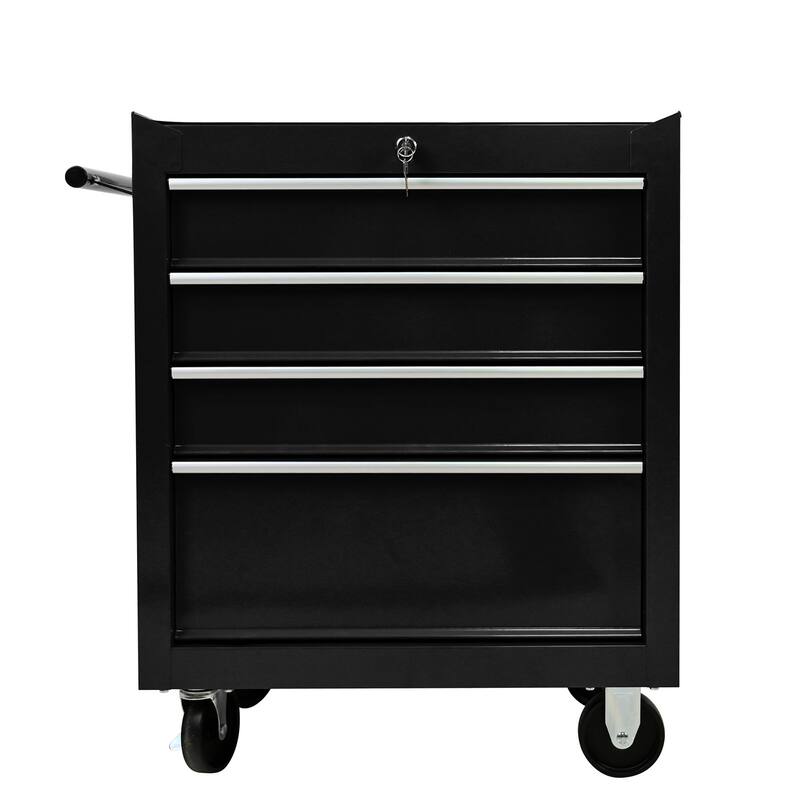 4-Drawer Rolling Trolley Metal Tool Storage Organizer Rolling Tool Cart With Interlock System And Wheels - Black