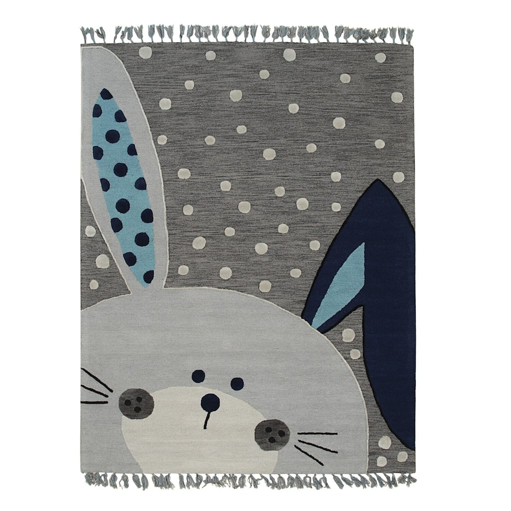 Gray Hand-Tufted Wool Children Rug, 5' x 8', Plush Stylish Accent - L