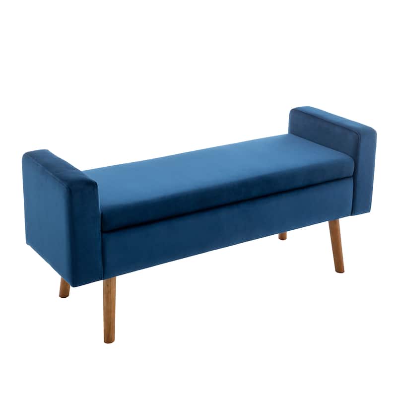 Porthos Home Brynn Velvet Storage Bench with Rubberwood Legs - Blue