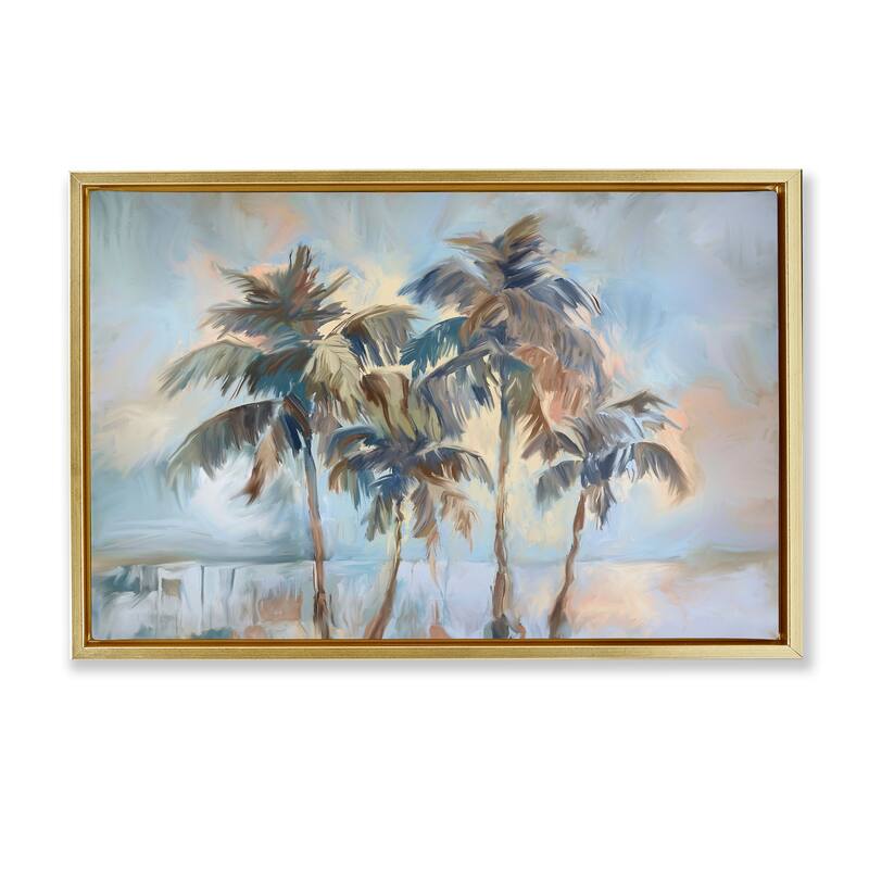 Stupell Cool Palm Trees Sunrise Framed Floater Canvas Wall Art Design By Ramona Murdock - 31 x 21 - Gold